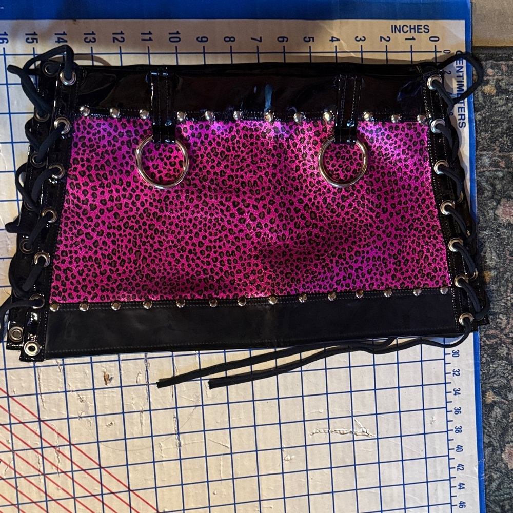 Toxic Vision OOAK Red label rare pink black Leopard Print real leather & PU